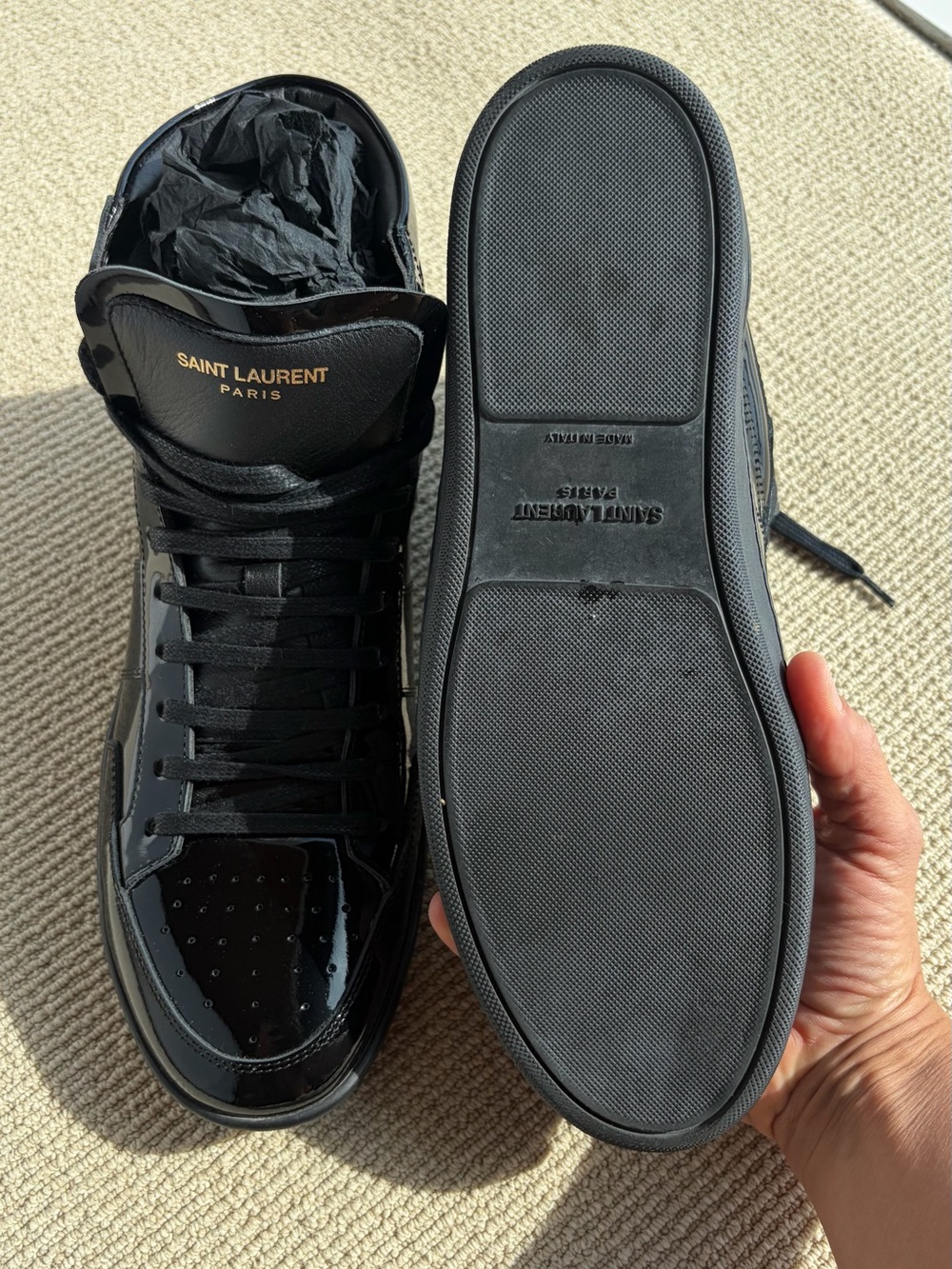 Saint Laurent SL/10H Black Patent Leather High-Top Sneakers (EU 42) - Picture 8 of 10